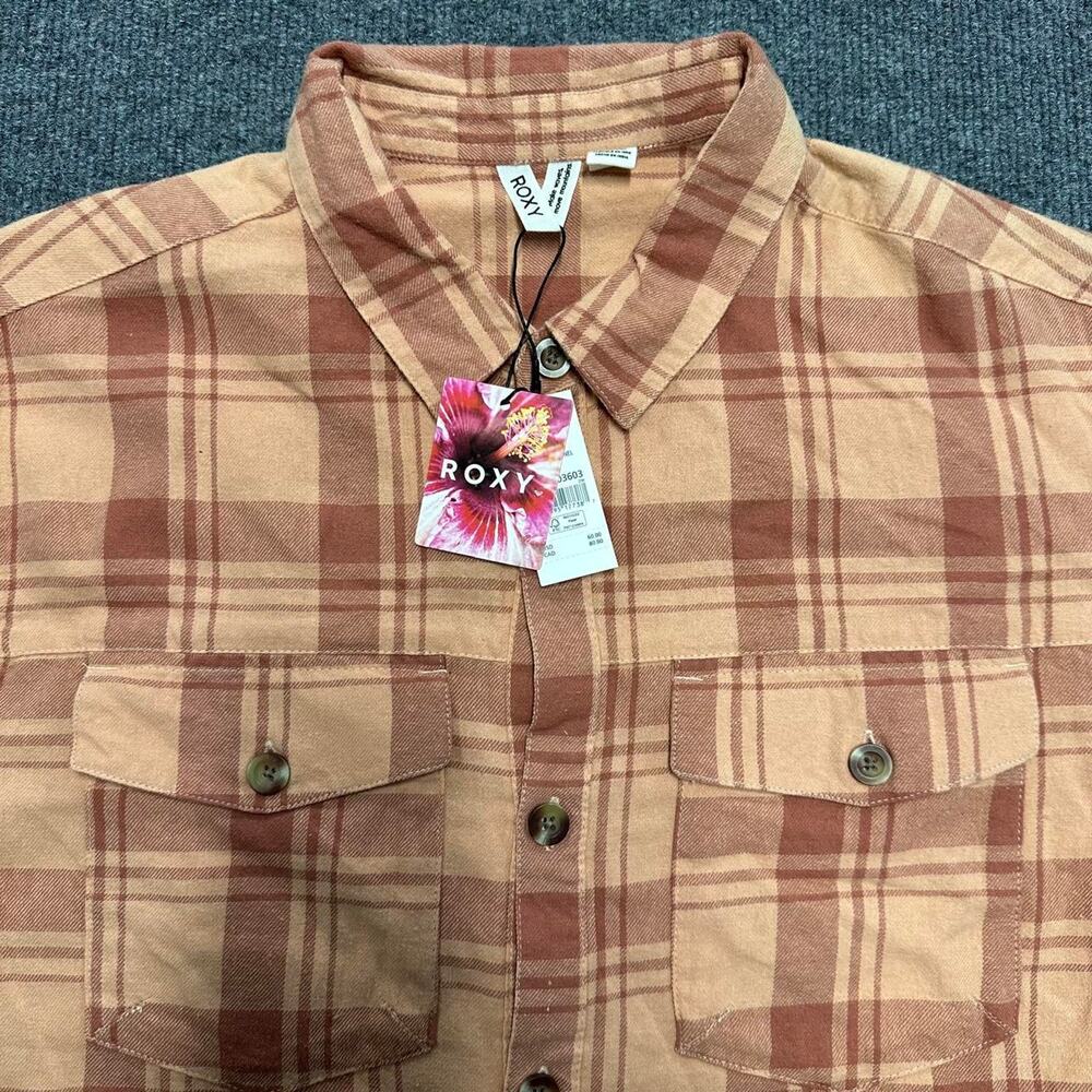 NEW Roxy Women’s Let It Go Flannel Lightweight Cotton Button Up Plaid Shirt M